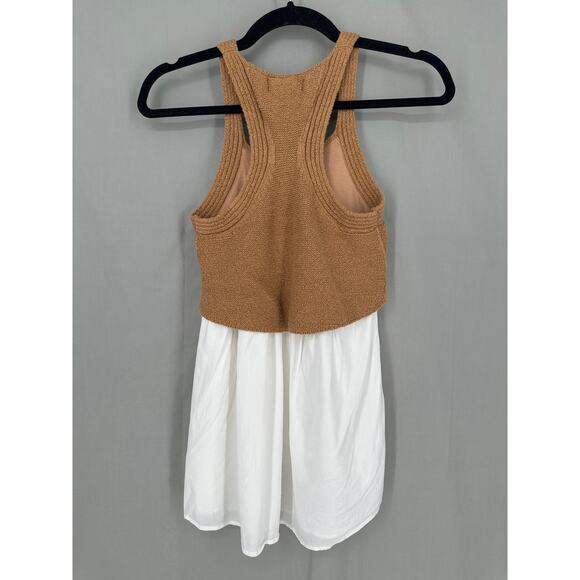 Anthropologie Top Womens XXS Jenna Twofer Sweater Tank Brown White Flowy Tunic - Picture 3 of 6